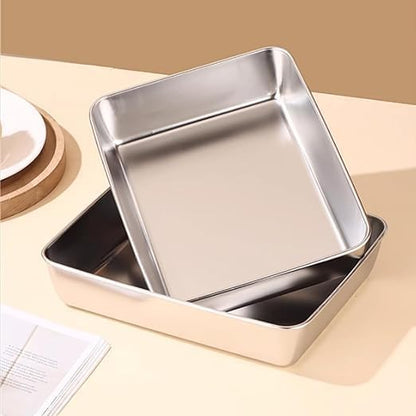 Stainless Steel Storage Plate, Baking Tray, Non Stick Baking Pan Food Storage Box with Cover Pan.