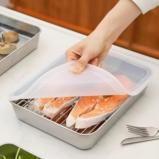Stainless Steel Storage Plate, Baking Tray, Non Stick Baking Pan Food Storage Box with Cover Pan.