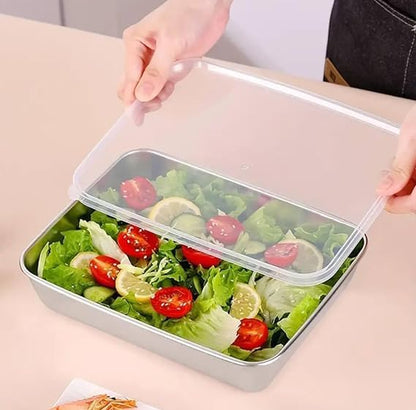 Stainless Steel Storage Plate, Baking Tray, Non Stick Baking Pan Food Storage Box with Cover Pan.