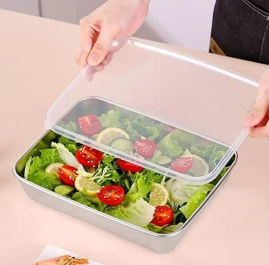 Stainless Steel Storage Plate, Baking Tray, Non Stick Baking Pan Food Storage Box with Cover Pan.